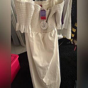 Leather off the shoulder dress